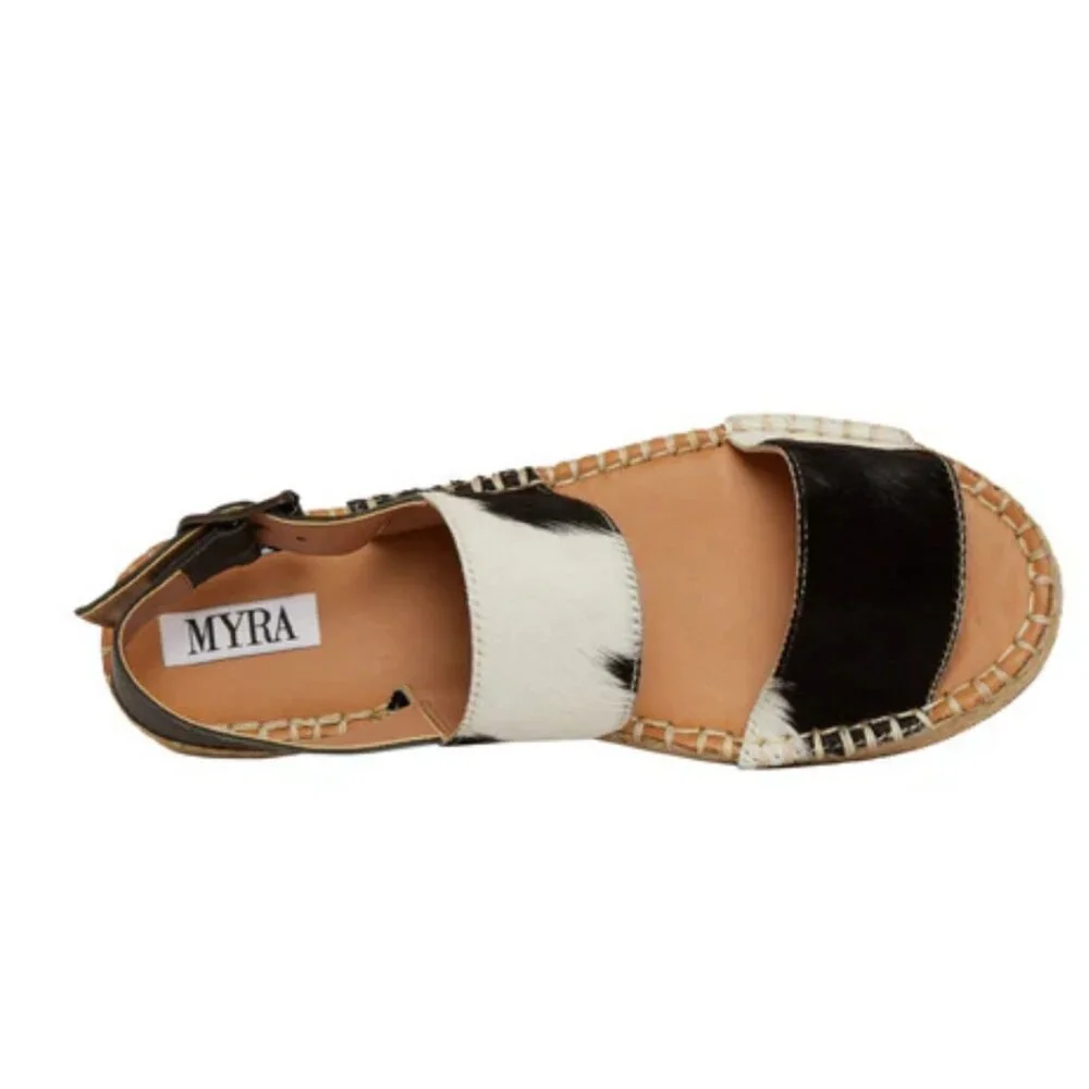 MYRA BAG Mignon Espadrille Hair-On Black & White Western‎ Sandals 6-10 NWT